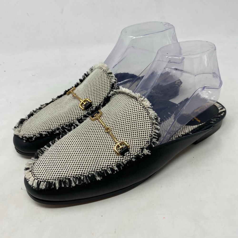 Sam Edelman Linnie Fray Black White Mules Womens Size 7.5